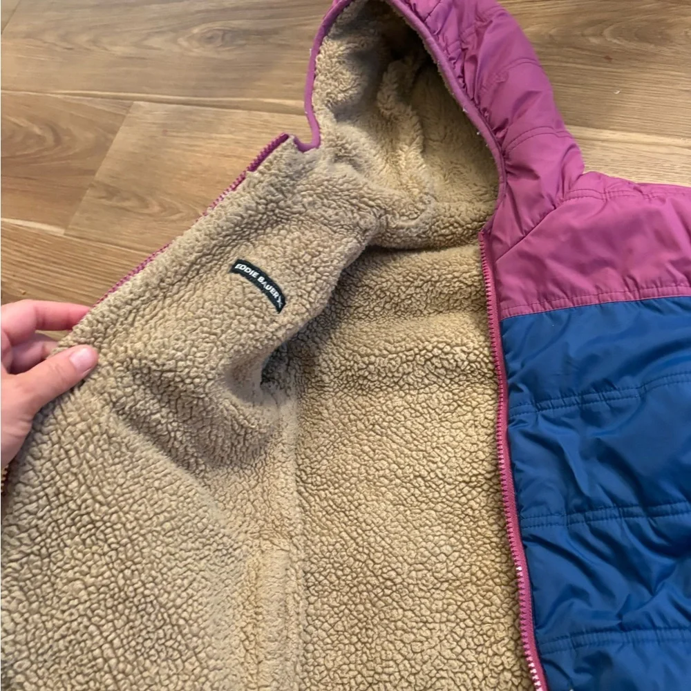 Eddie Bauer Reversible Kids Hooded Colorblock Puffer Jacket in Pink and Blue